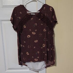 Burgundy Floral Short Sleeve Top
